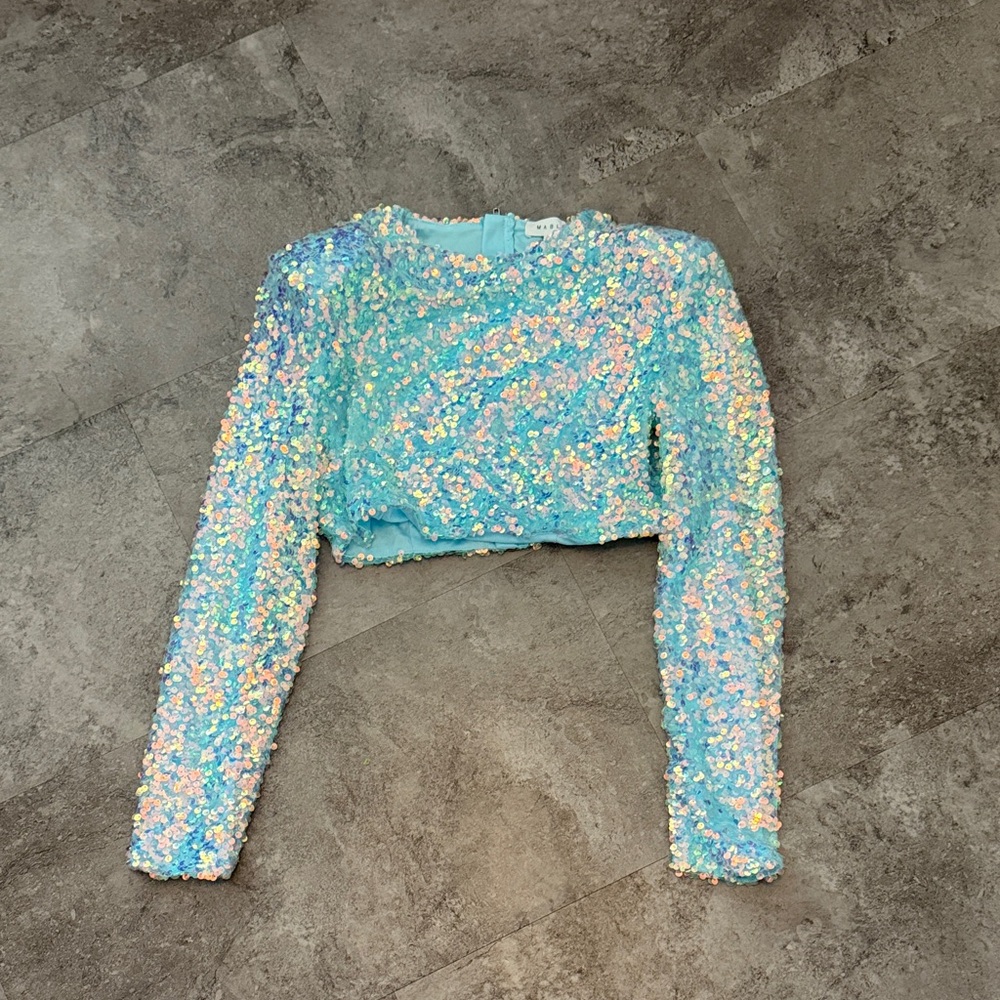 MARBLE Sequin Blue Crop Top